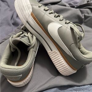 Nike Legacy Court Platform Olive and White Sneakers